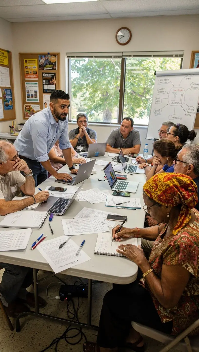 Map of California with highlighted regions representing different community insights.